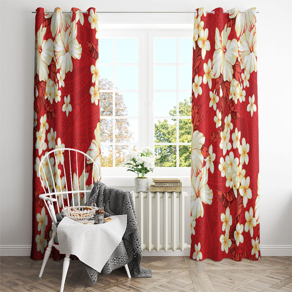 Hawaii Hibiscus Plumeria Red Window Curtain Polynesian Pattern LT01 - Polynesian Pride