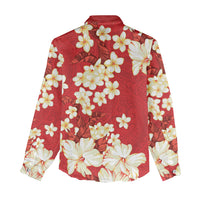 Hawaii Hibiscus Plumeria Red Women Casual Shirt Polynesian Pattern LT01 - Polynesian Pride