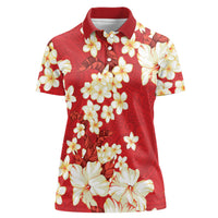 Hawaii Hibiscus Plumeria Red Women Polo Shirt Polynesian Pattern LT01 Female Red - Polynesian Pride
