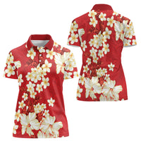 Hawaii Hibiscus Plumeria Red Women Polo Shirt Polynesian Pattern LT01 - Polynesian Pride