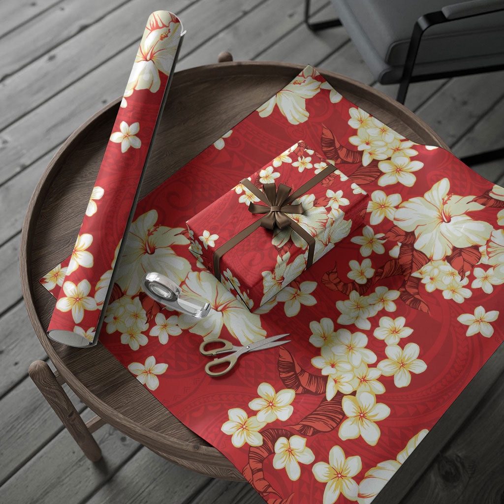 Hawaii Hibiscus Plumeria Red Wrapping Paper Polynesian Pattern LT01 - Polynesian Pride