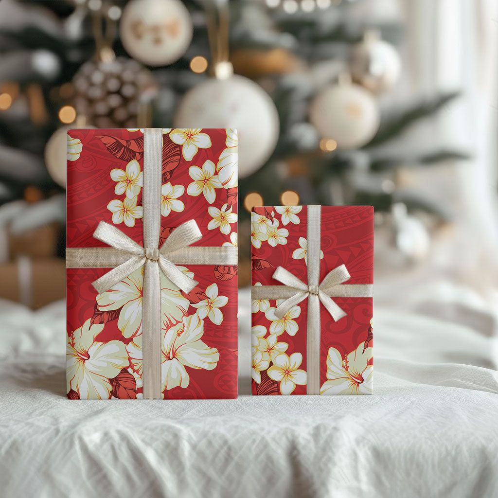 Hawaii Hibiscus Plumeria Red Wrapping Paper Polynesian Pattern LT01 - Polynesian Pride