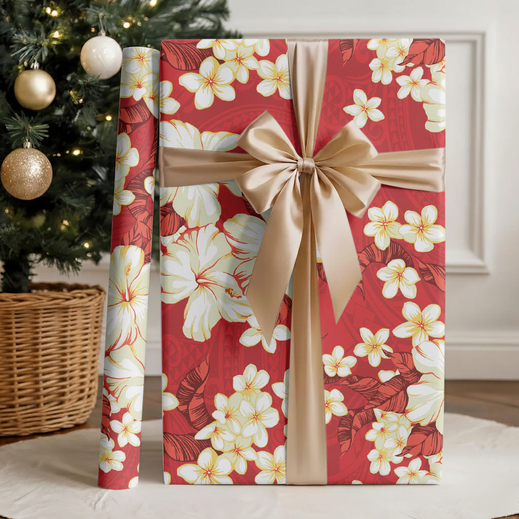Hawaii Hibiscus Plumeria Red Wrapping Paper Polynesian Pattern LT01 - Polynesian Pride