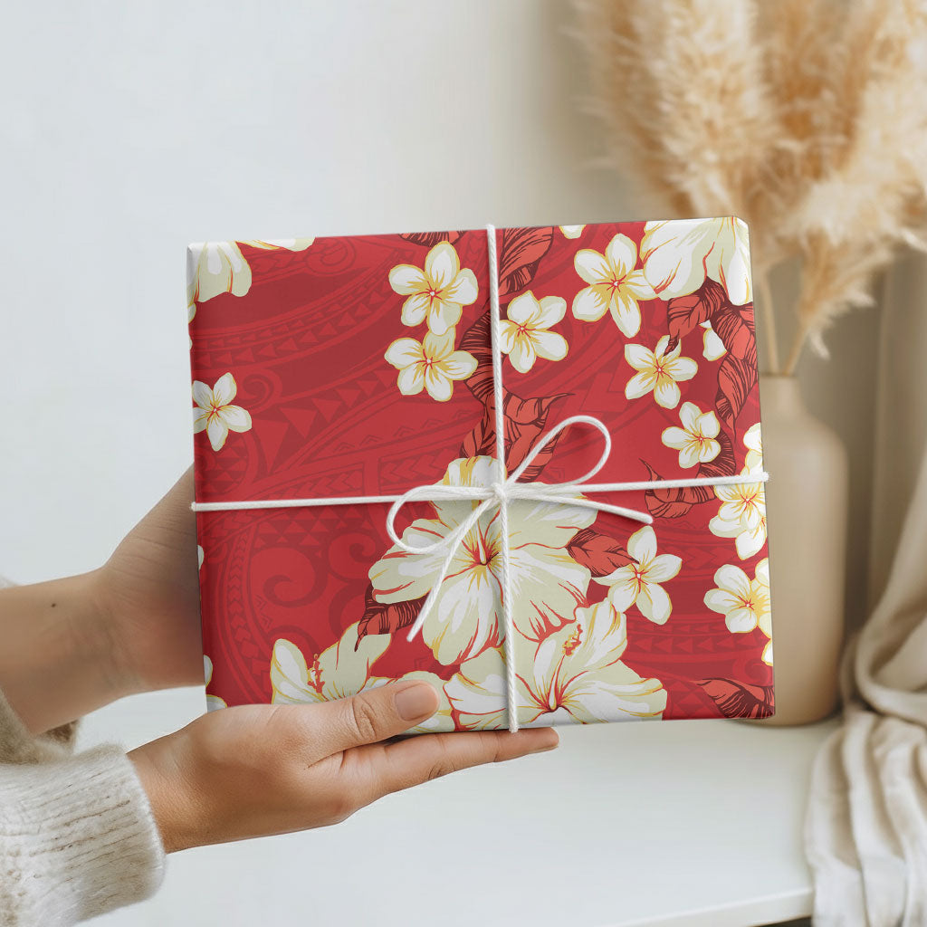 Hawaii Hibiscus Plumeria Red Wrapping Paper Polynesian Pattern LT01 - Polynesian Pride