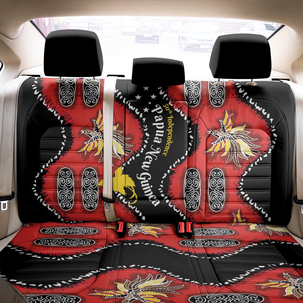 Papua New Guinea 50th Independence Back Car Seat Cover PNG Batik Pattern - Polynesian Pride