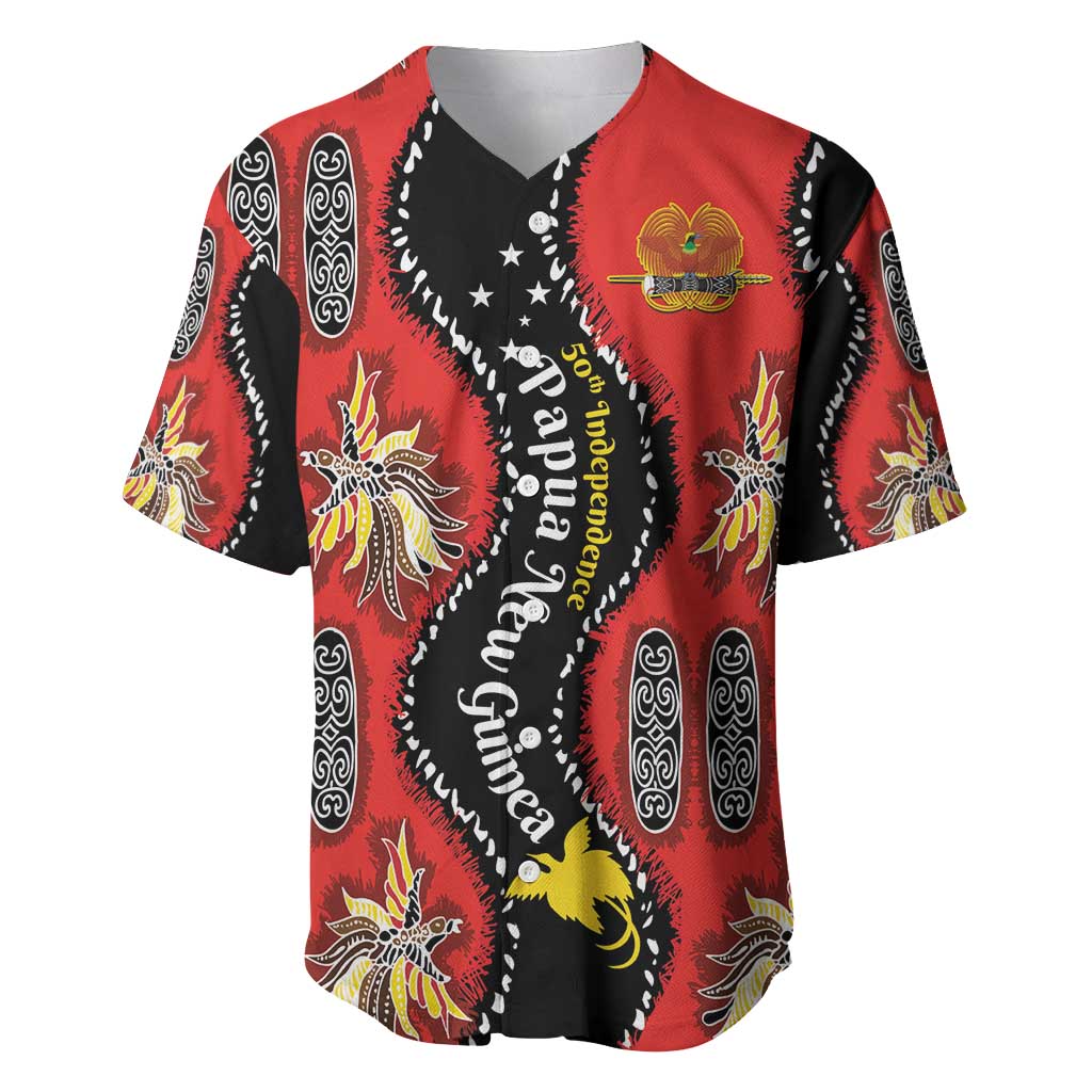 Papua New Guinea 50th Independence Baseball Jersey PNG Batik Pattern - Polynesian Pride