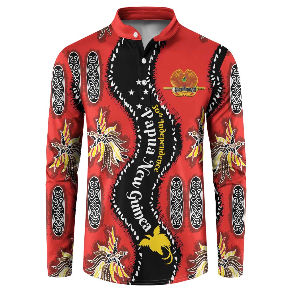 Papua New Guinea 50th Independence Button Sweatshirt PNG Batik Pattern LT01 Red - Polynesian Pride