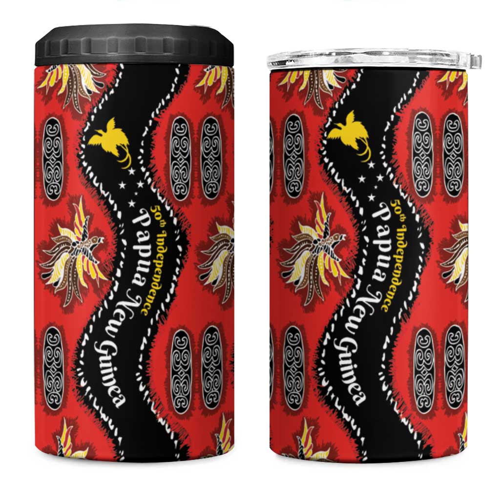 Papua New Guinea 50th Independence 4 in 1 Can Cooler Tumbler PNG Batik Pattern LT01 One Size: 16 oz Red - Polynesian Pride