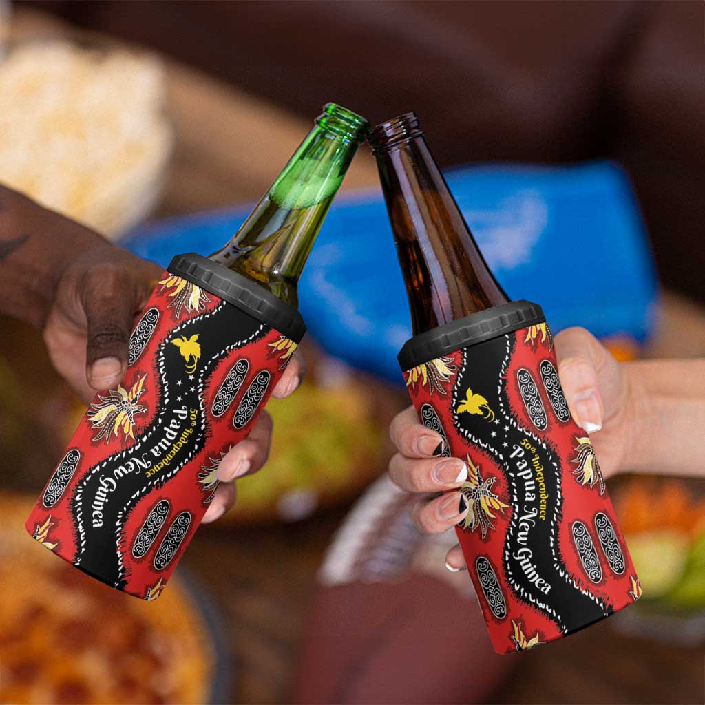Papua New Guinea 50th Independence 4 in 1 Can Cooler Tumbler PNG Batik Pattern - Polynesian Pride