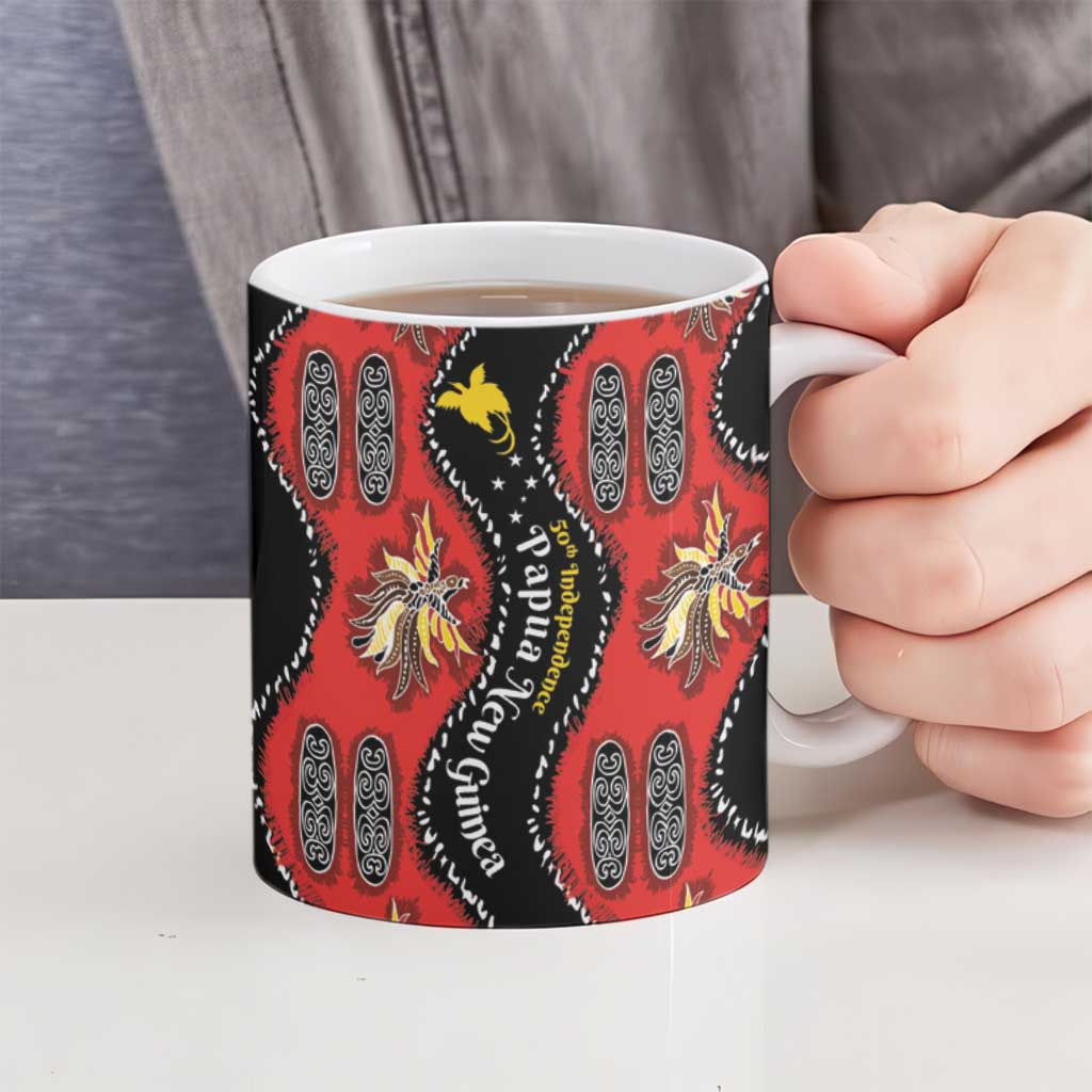 Papua New Guinea 50th Independence Ceramic Mug PNG Batik Pattern - Polynesian Pride