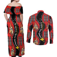 Papua New Guinea 50th Independence Couples Matching Off Shoulder Maxi Dress and Long Sleeve Button Shirt PNG Batik Pattern LT01 - Polynesian Pride
