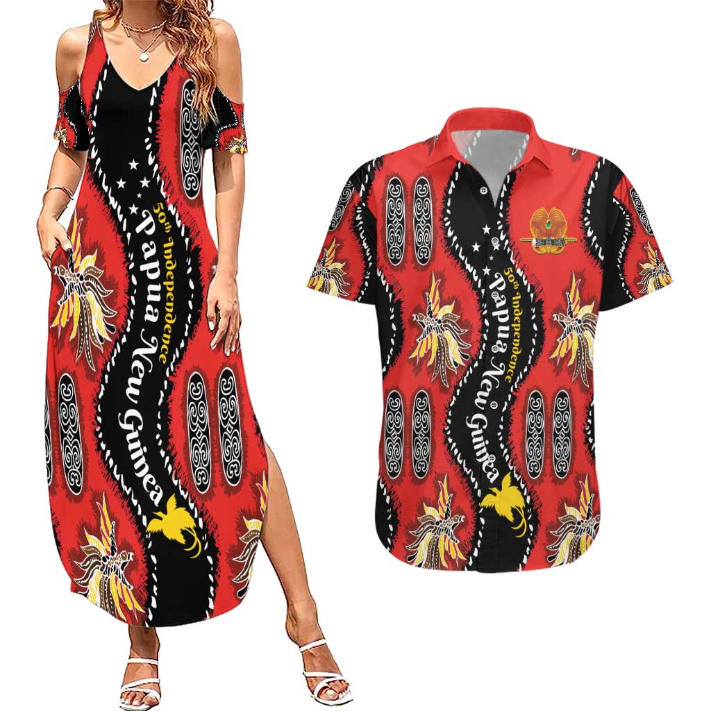 Papua New Guinea 50th Independence Couples Matching Summer Maxi Dress and Hawaiian Shirt PNG Batik Pattern - Polynesian Pride