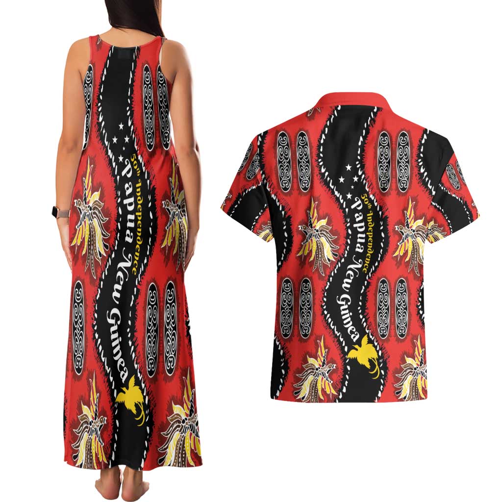 Papua New Guinea 50th Independence Couples Matching Tank Maxi Dress and Hawaiian Shirt PNG Batik Pattern - Polynesian Pride