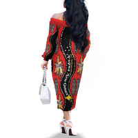 Papua New Guinea 50th Independence Family Matching Off The Shoulder Long Sleeve Dress and Hawaiian Shirt PNG Batik Pattern - Polynesian Pride