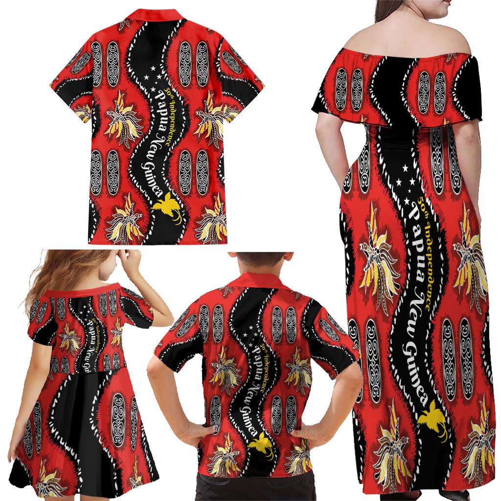 Papua New Guinea 50th Independence Family Matching Off Shoulder Maxi Dress and Hawaiian Shirt PNG Batik Pattern - Polynesian Pride