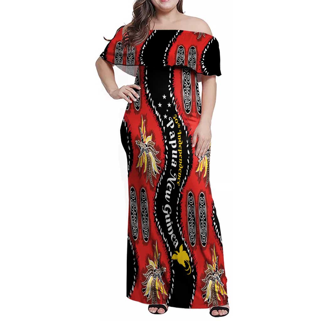 Papua New Guinea 50th Independence Family Matching Off Shoulder Maxi Dress and Hawaiian Shirt PNG Batik Pattern - Polynesian Pride