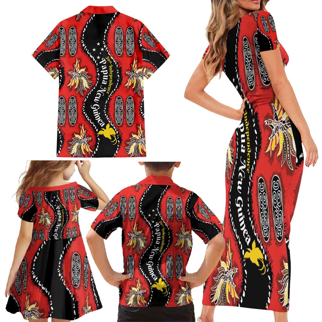 Papua New Guinea 50th Independence Family Matching Short Sleeve Bodycon Dress and Hawaiian Shirt PNG Batik Pattern - Polynesian Pride
