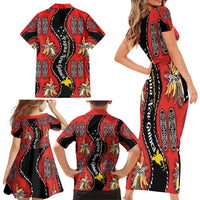 Papua New Guinea 50th Independence Family Matching Short Sleeve Bodycon Dress and Hawaiian Shirt PNG Batik Pattern - Polynesian Pride
