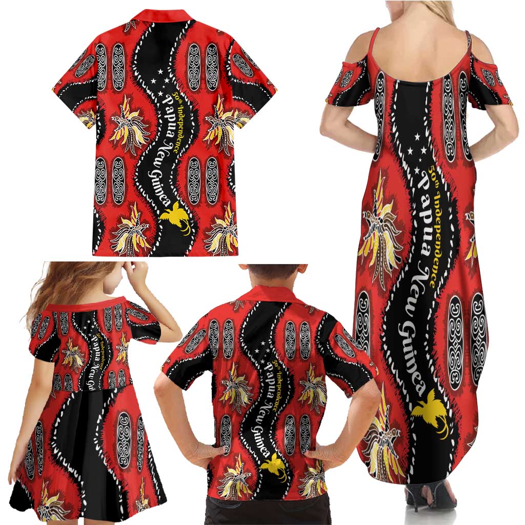 Papua New Guinea 50th Independence Family Matching Summer Maxi Dress and Hawaiian Shirt PNG Batik Pattern - Polynesian Pride