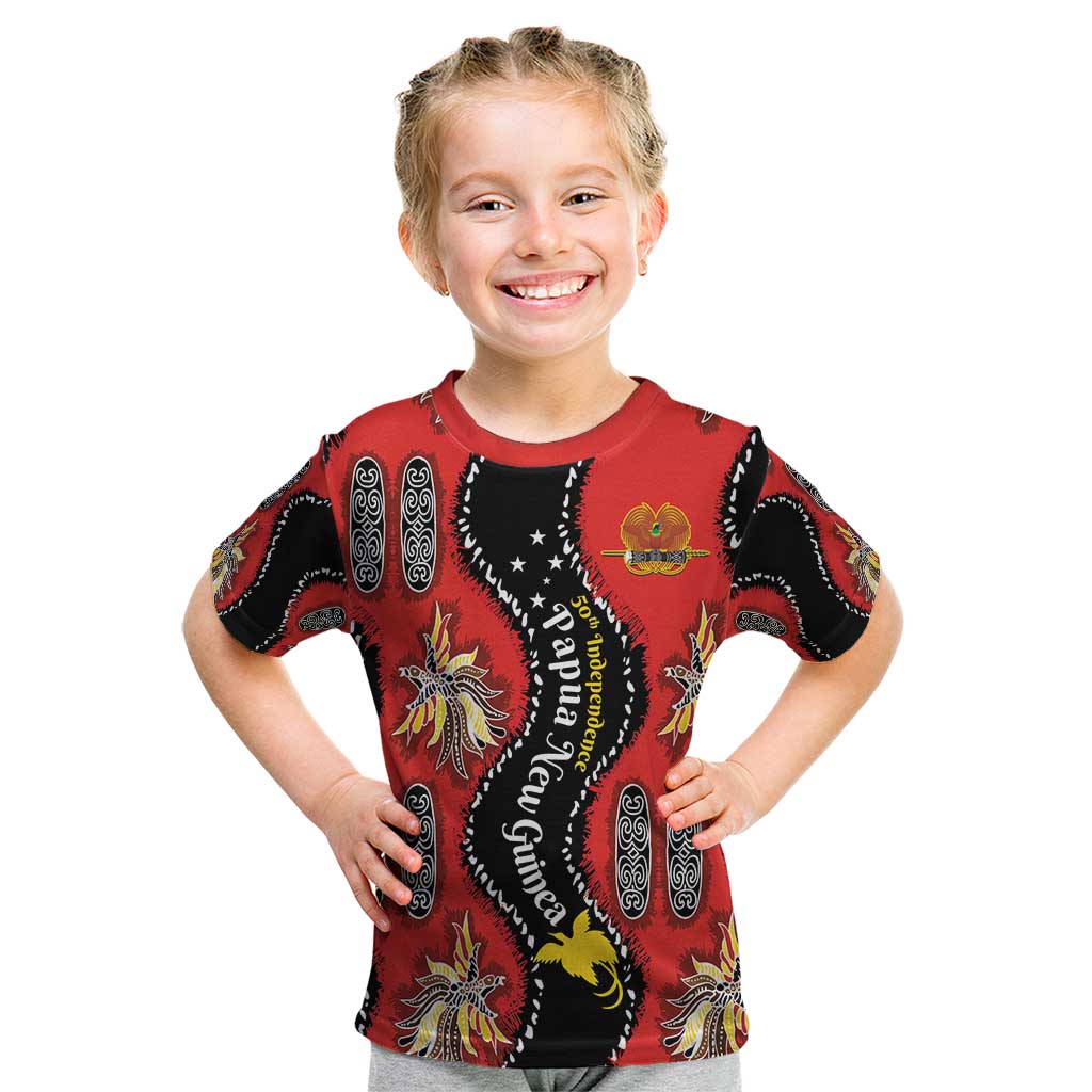 Papua New Guinea 50th Independence Kid T Shirt PNG Batik Pattern - Polynesian Pride