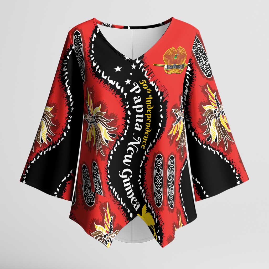 Papua New Guinea 50th Independence Kimono Sleeve Blouse PNG Batik Pattern LT01 Female Red - Polynesian Pride
