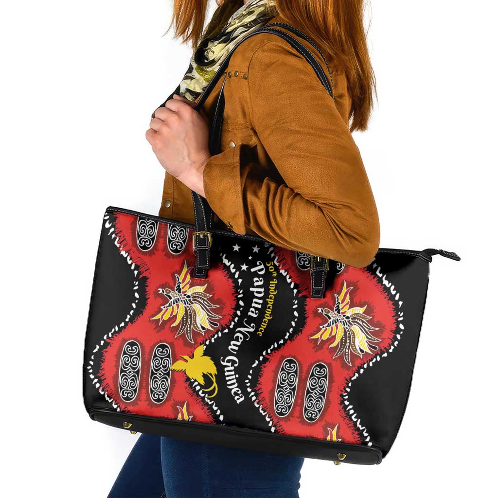 Papua New Guinea 50th Independence Leather Tote Bag PNG Batik Pattern - Polynesian Pride