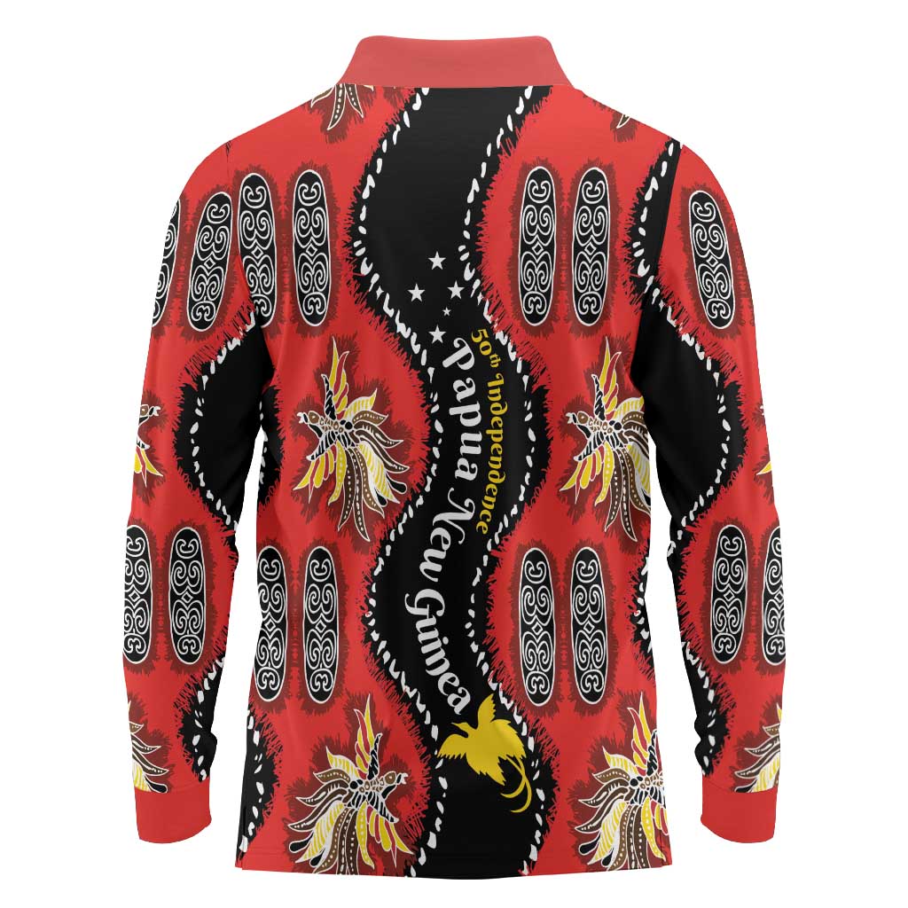 Papua New Guinea 50th Independence Long Sleeve Polo Shirt PNG Batik Pattern LT01 - Polynesian Pride