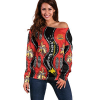 Papua New Guinea 50th Independence Off Shoulder Sweater PNG Batik Pattern - Polynesian Pride