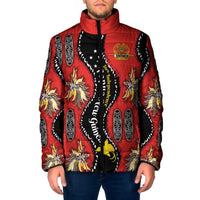 Papua New Guinea 50th Independence Padded Jacket PNG Batik Pattern LT01 Men Red - Polynesian Pride