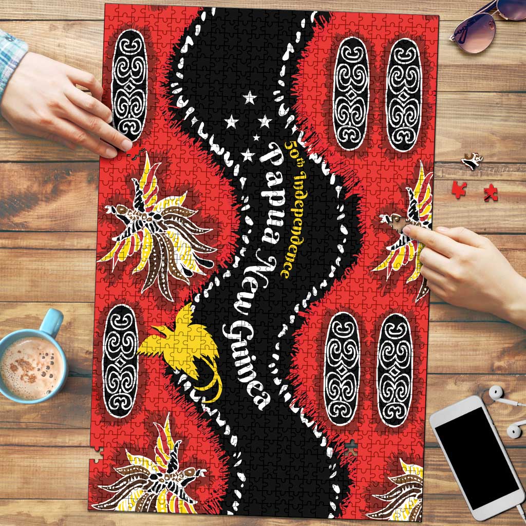 Papua New Guinea 50th Independence Puzzle PNG Batik Pattern LT01 Red - Polynesian Pride