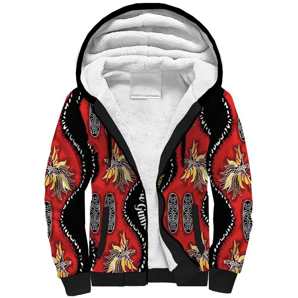 Papua New Guinea 50th Independence Sherpa Hoodie PNG Batik Pattern LT01 Unisex Red - Polynesian Pride