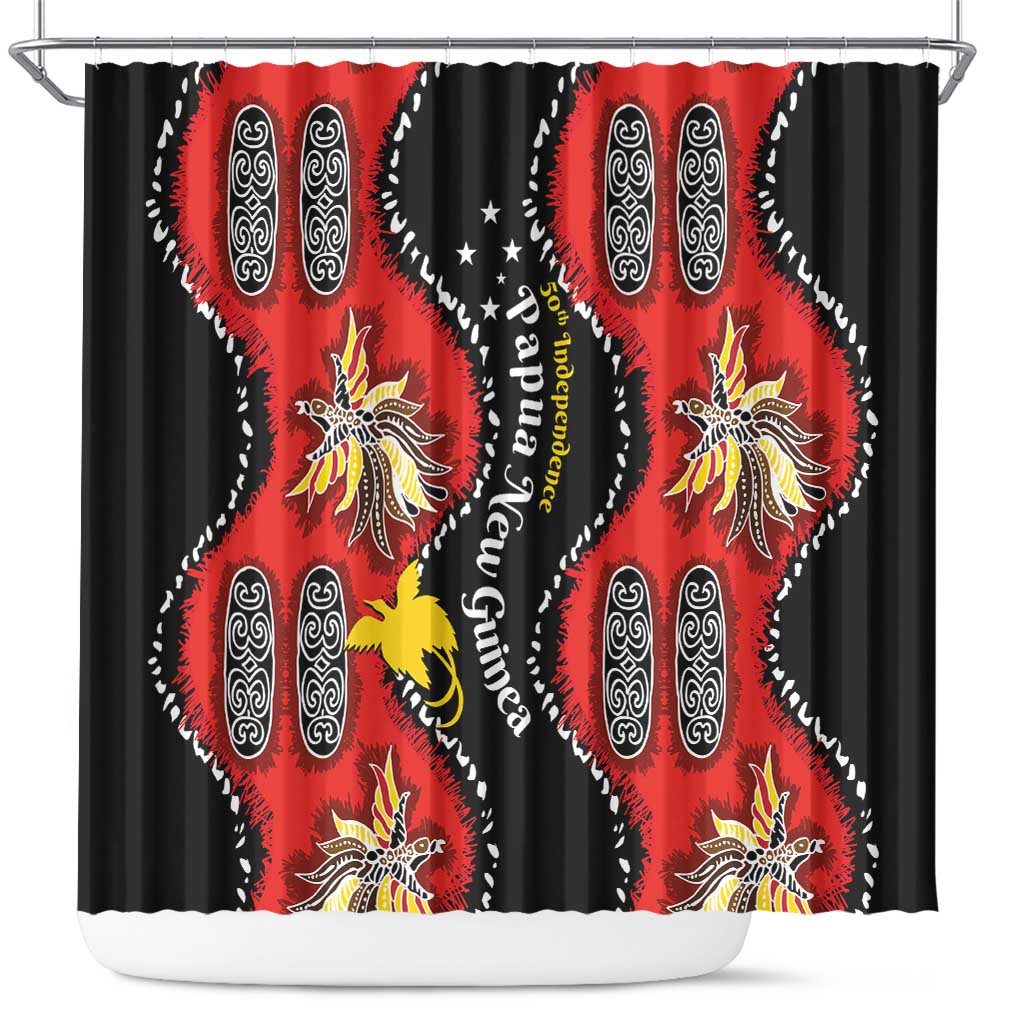 Papua New Guinea 50th Independence Shower Curtain PNG Batik Pattern - Polynesian Pride