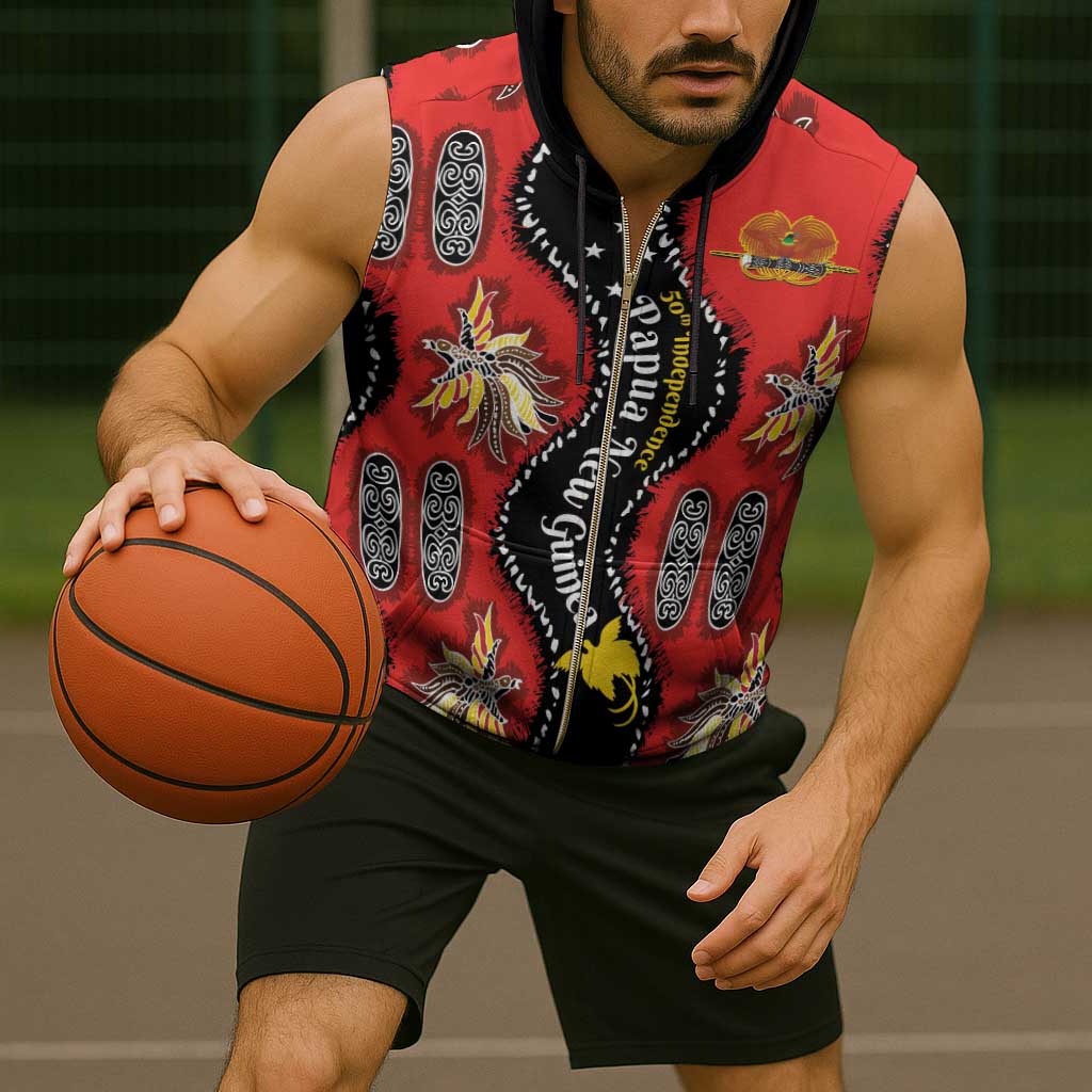 Papua New Guinea 50th Independence Sleeveless Zip Hoodie PNG Batik Pattern - Polynesian Pride