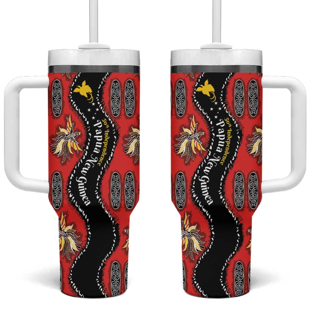 Papua New Guinea 50th Independence Tumbler With Handle PNG Batik Pattern - Polynesian Pride