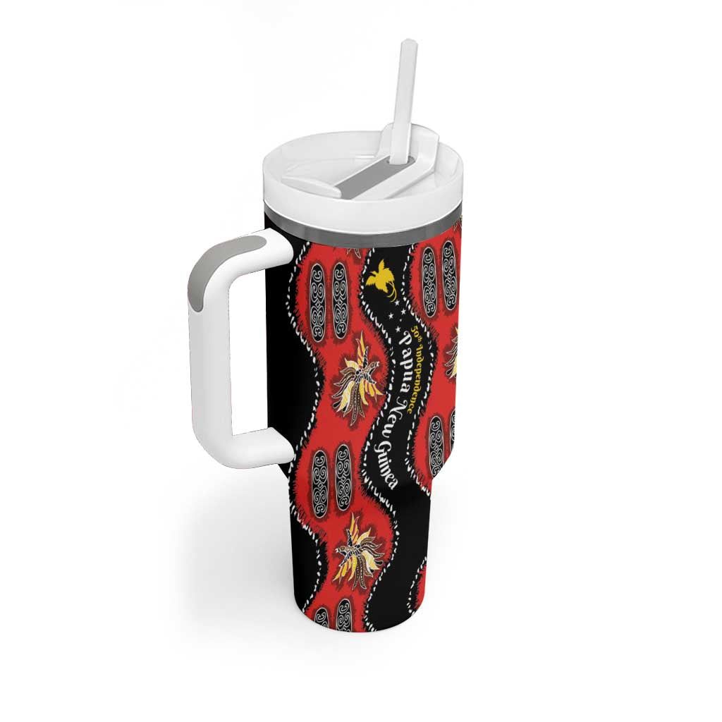 Papua New Guinea 50th Independence Tumbler With Handle PNG Batik Pattern - Polynesian Pride