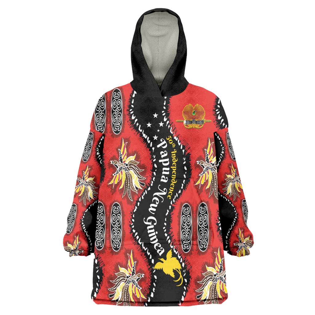 Papua New Guinea 50th Independence Wearable Blanket Hoodie PNG Batik Pattern LT01 One Size Red - Polynesian Pride