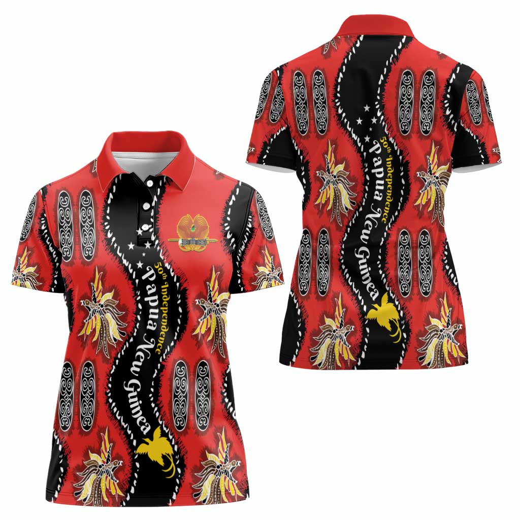 Papua New Guinea 50th Independence Women Polo Shirt PNG Batik Pattern - Polynesian Pride