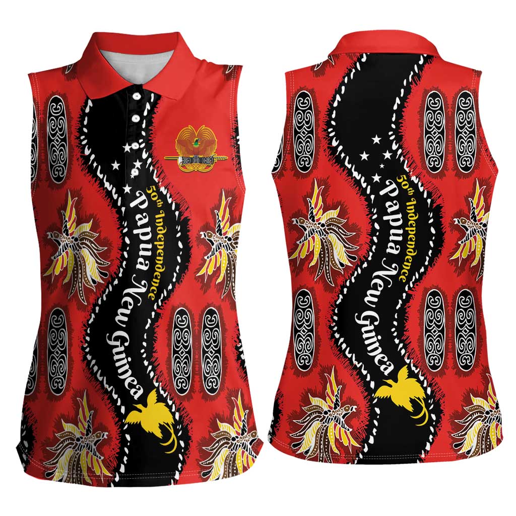 Papua New Guinea 50th Independence Women Sleeveless Polo Shirt PNG Batik Pattern LT01 - Polynesian Pride