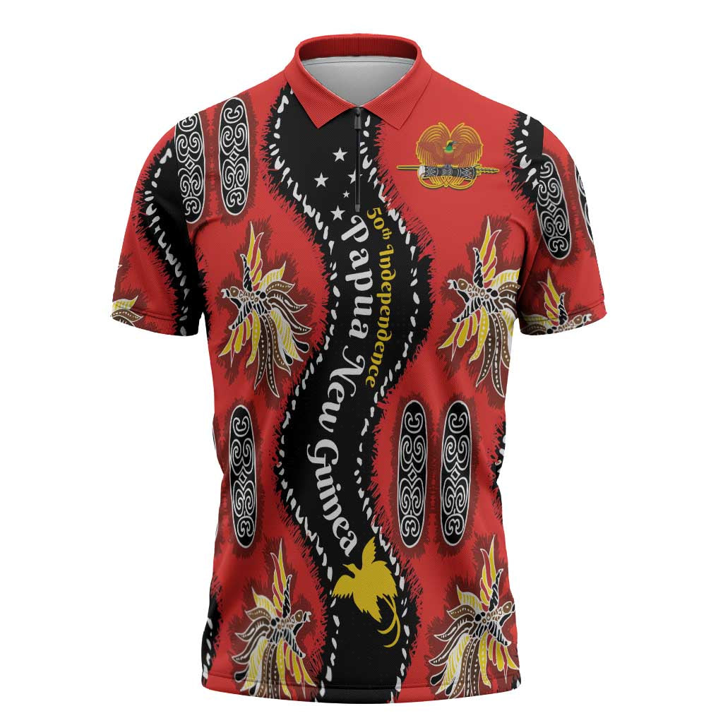 Papua New Guinea 50th Independence Zipper Polo Shirt PNG Batik Pattern - Polynesian Pride