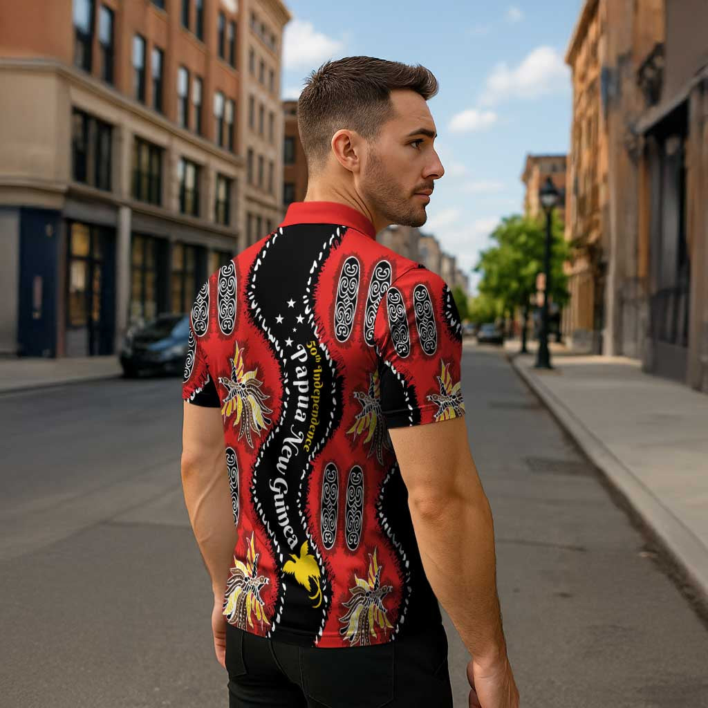 Papua New Guinea 50th Independence Zipper Polo Shirt PNG Batik Pattern - Polynesian Pride
