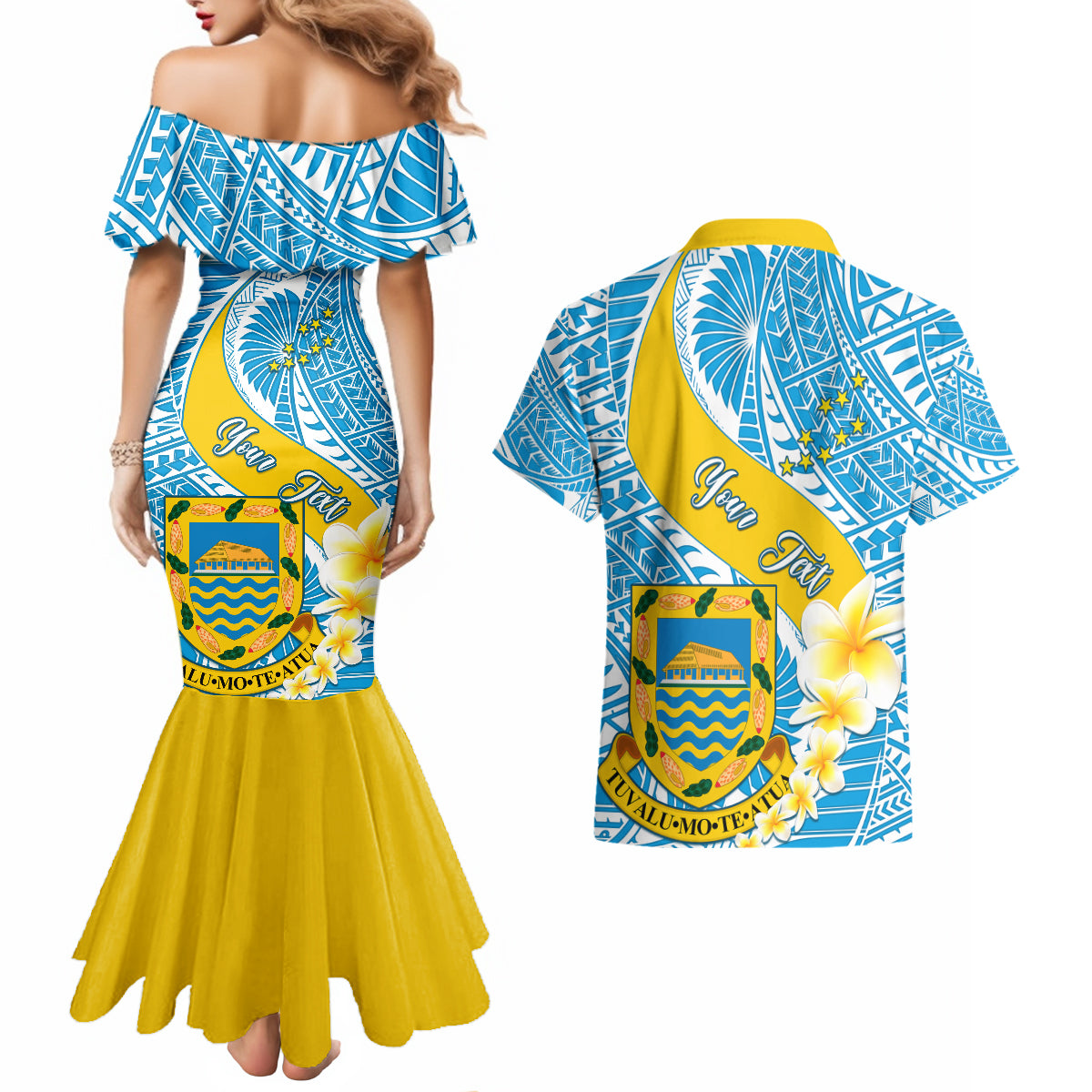 personalised-tuvalu-independence-day-couples-matching-mermaid-dress-and-hawaiian-shirt-plumeria-45th-anniversary
