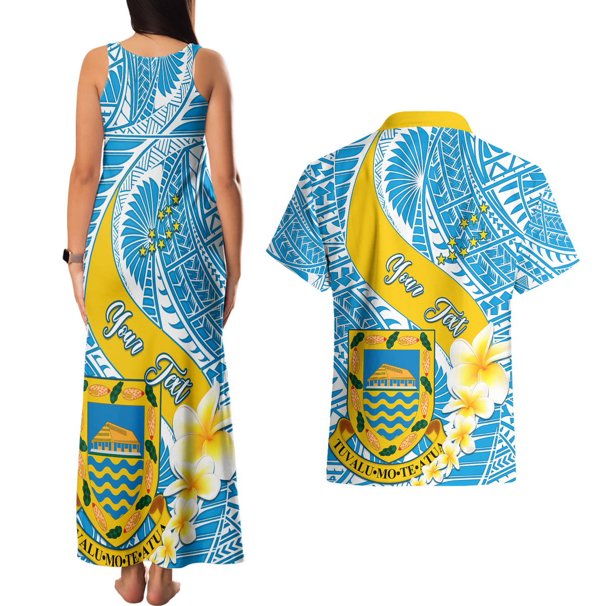 Personalised Tuvalu Independence Day Couples Matching Tank Maxi Dress and Hawaiian Shirt Plumeria 45th Anniversary LT01 - Polynesian Pride