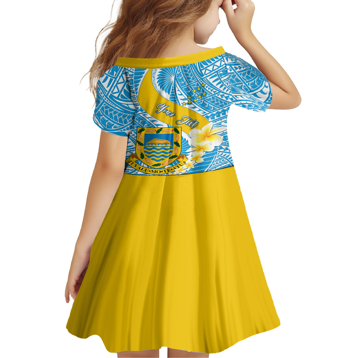 personalised-tuvalu-independence-day-family-matching-off-shoulder-long-sleeve-dress-and-hawaiian-shirt-plumeria-45th-anniversary