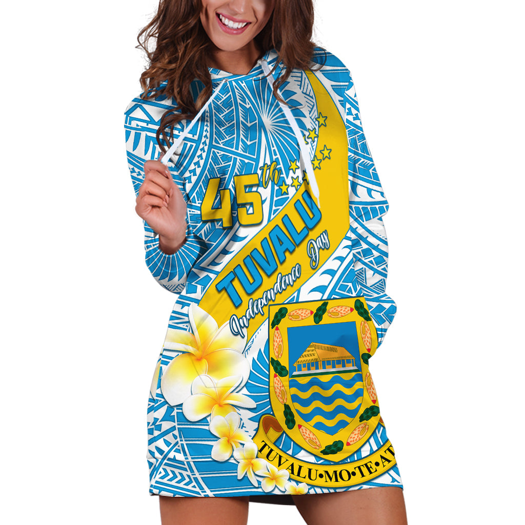 Personalised Tuvalu Independence Day Hoodie Dress Plumeria 45th Anniversary LT01 Blue - Polynesian Pride
