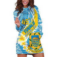 Personalised Tuvalu Independence Day Hoodie Dress Plumeria 45th Anniversary LT01 Blue - Polynesian Pride