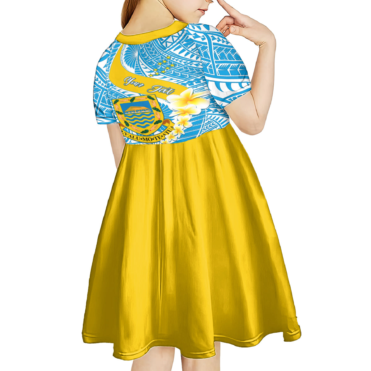 Personalised Tuvalu Independence Day Kid Short Sleeve Dress Plumeria 45th Anniversary LT01 - Polynesian Pride