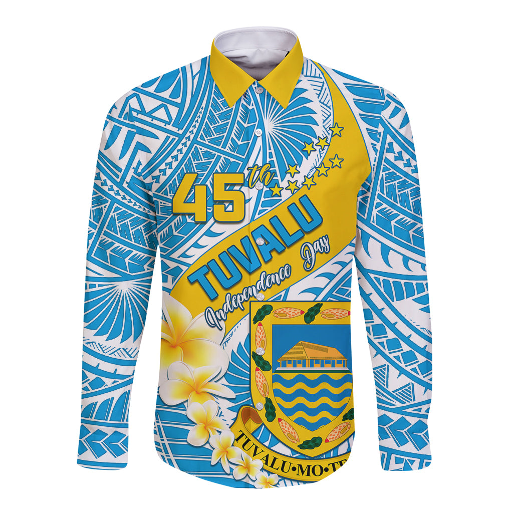 personalised-tuvalu-independence-day-long-sleeve-button-shirt-plumeria-45th-anniversary