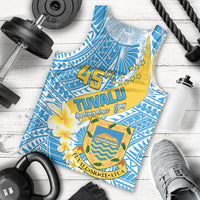 Personalised Tuvalu Independence Day Men Tank Top Plumeria 45th Anniversary LT01 Blue - Polynesian Pride