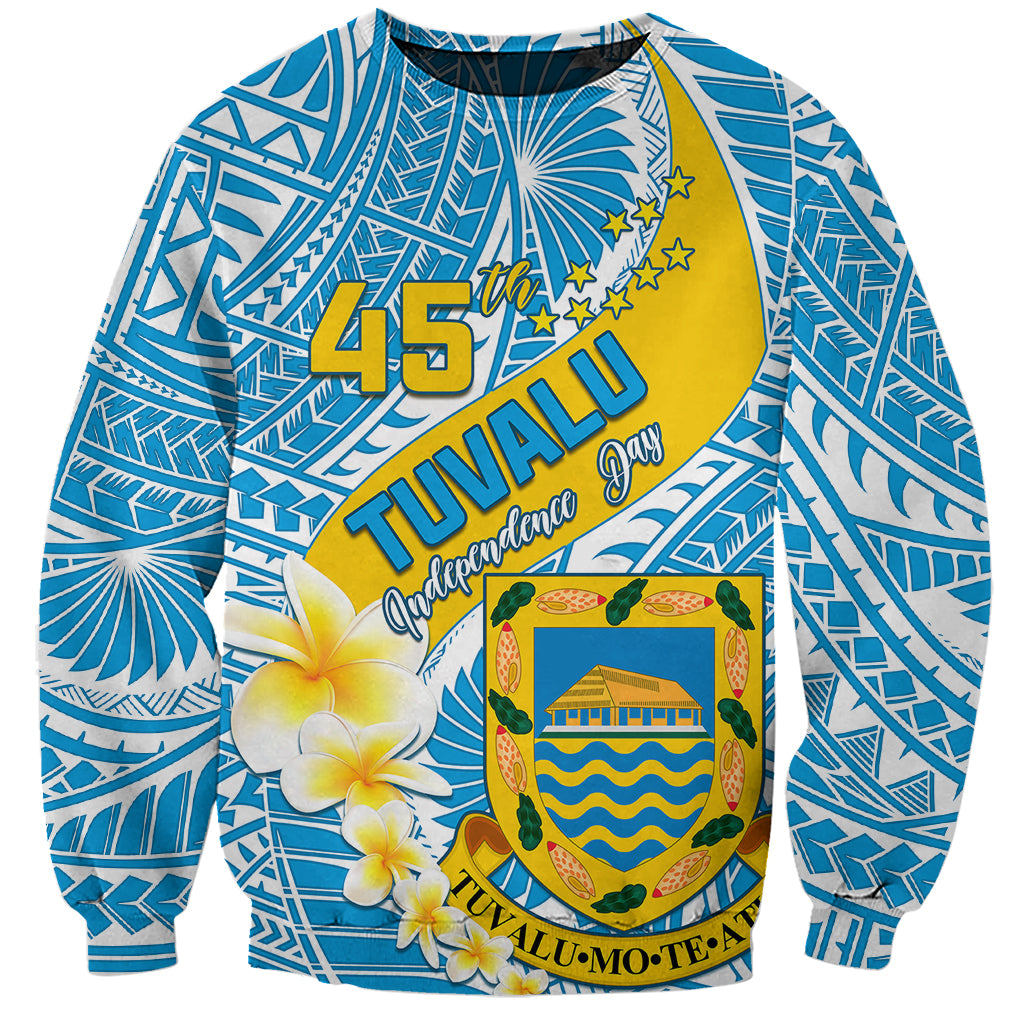 Personalised Tuvalu Independence Day Sweatshirt Plumeria 45th Anniversary LT01 Unisex Blue - Polynesian Pride