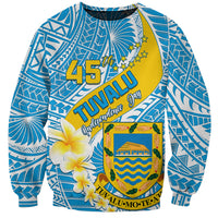 Personalised Tuvalu Independence Day Sweatshirt Plumeria 45th Anniversary LT01 Unisex Blue - Polynesian Pride